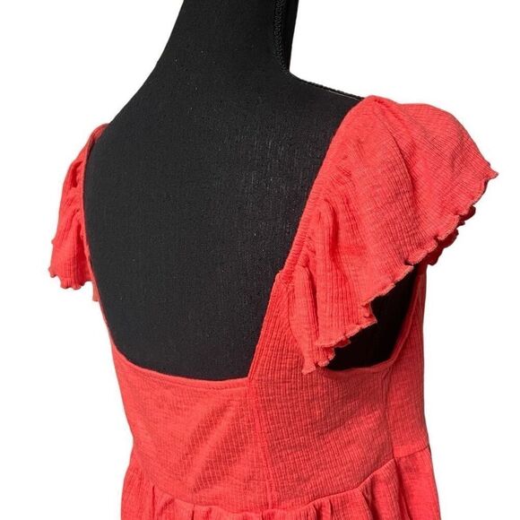 American Eagle Bright Coral V Neck Keyhole Top - L - Picture 3 of 8